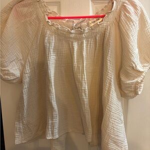 Cream Gauze Puff-Sleeve Blouse